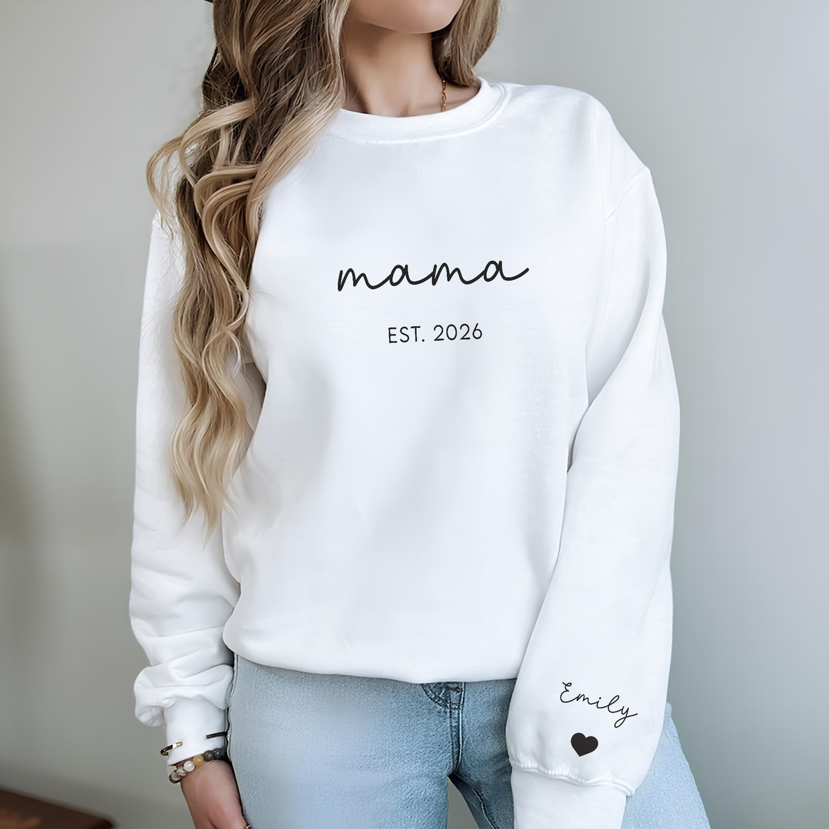 Personalized Mama Est with Kid Names Sleeve Printed Sweatshirt Gift for Mom LM32 899103