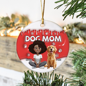 Dog Mom Cartoon In Christmas - Personalized 3D Inflated Effect Ceramic Ornament LM32 897159