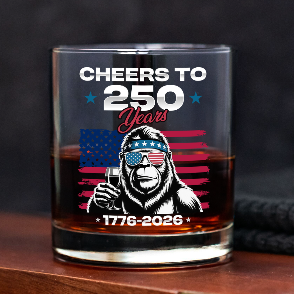 Custom Dog Photo With Big Foot Cheer To 250 Years Of Freedom Patriot Whiskey Glass LM32 895275