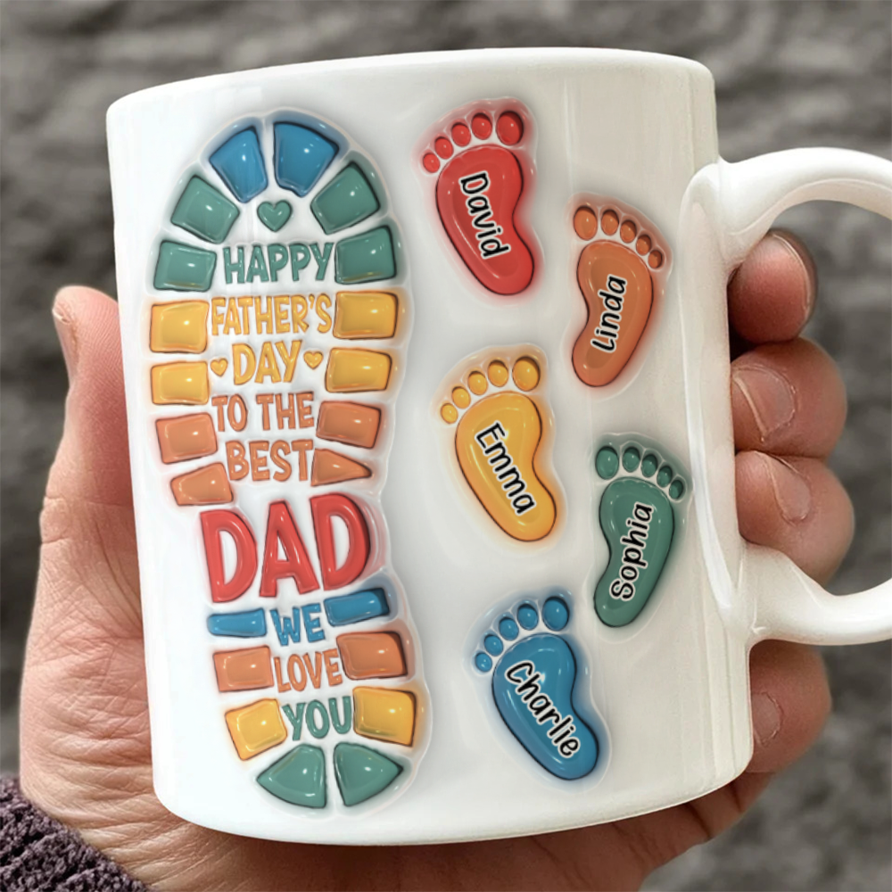 Happy Father's Day Custom Dad and Kids Footprint 3D Inflated Printed Mug CH07 895290
