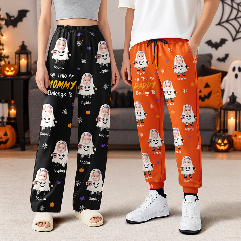 Custom Photo Little Boo This Dad Mom Belongs To Funny Halloween Sweatpants HA75 922002