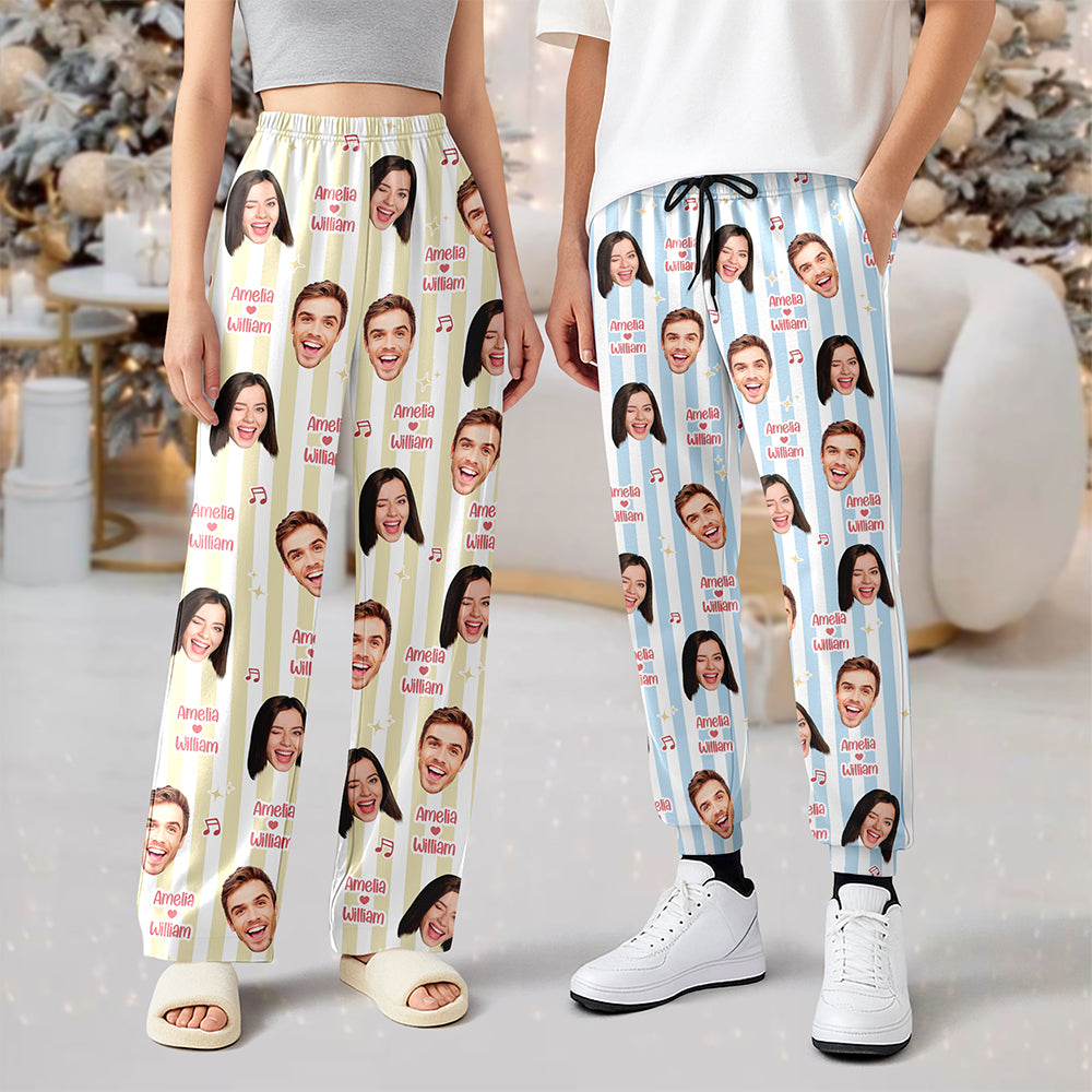Custom Couple Face Plaid Sweatpants, Personalized Matching Holiday Pants HA75 922228