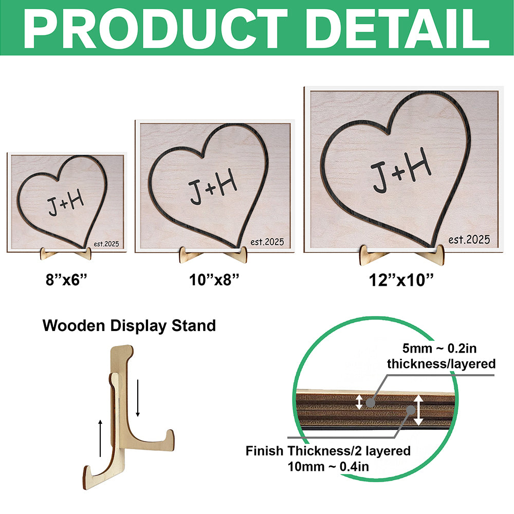 Personalized Custom Couple Name On Heart 2-Layered Wooden Plaque With Stand Valentine's Day TH10 896985