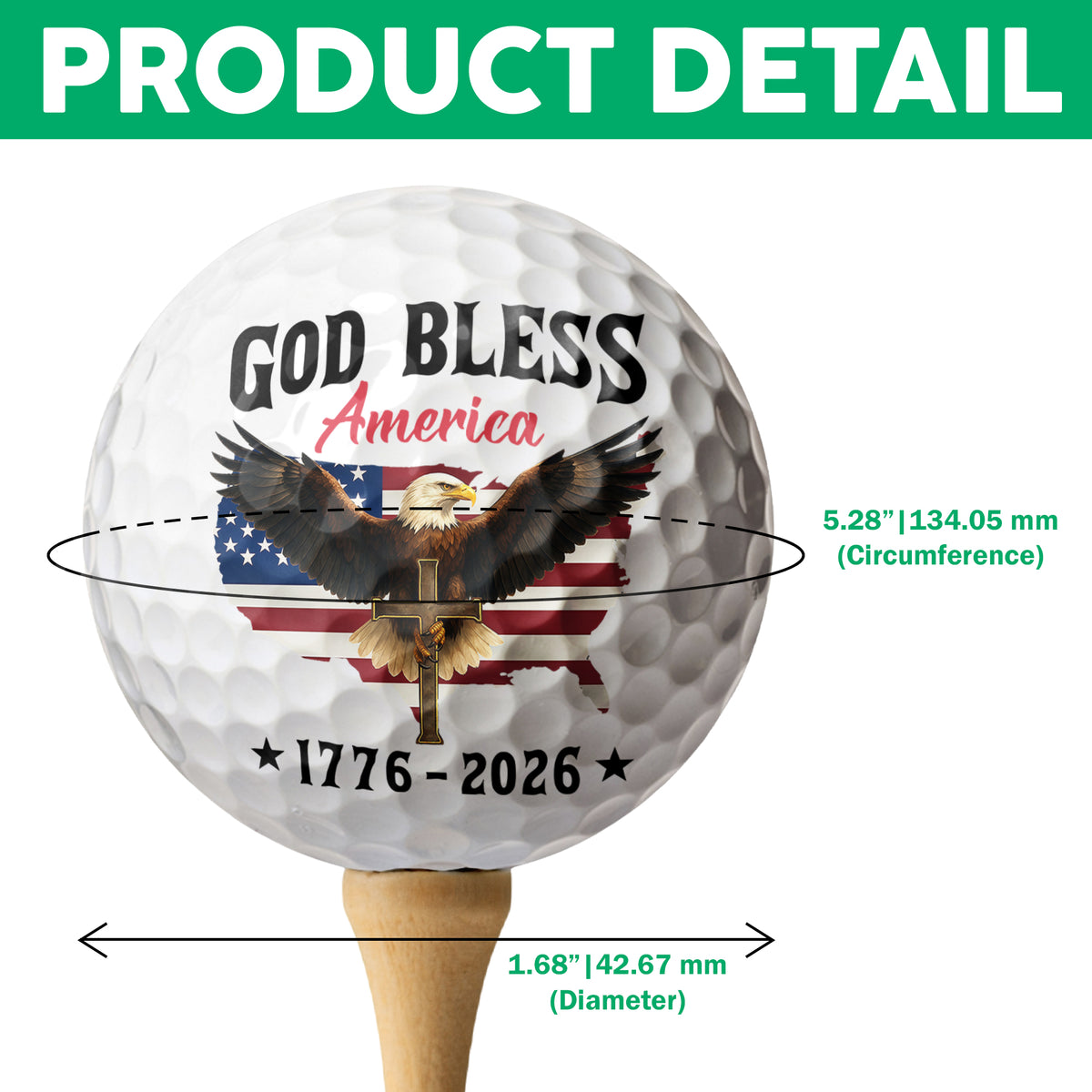 Patriotic 250th Anniversary God Bless America Eagle 1776–2026 Golf Ball TH10 169119