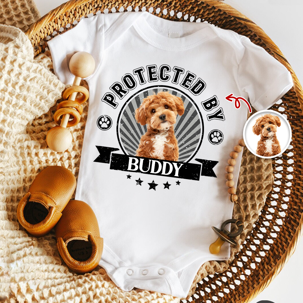 Custom Dog Photo Protected By Human Baby Onesie For Dog Lovers LM32 895023