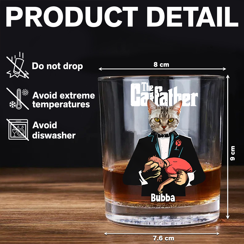 Custom Cat Face Photo The Catfather Whiskey Glass Personalized Gift For Dad HO82 893860