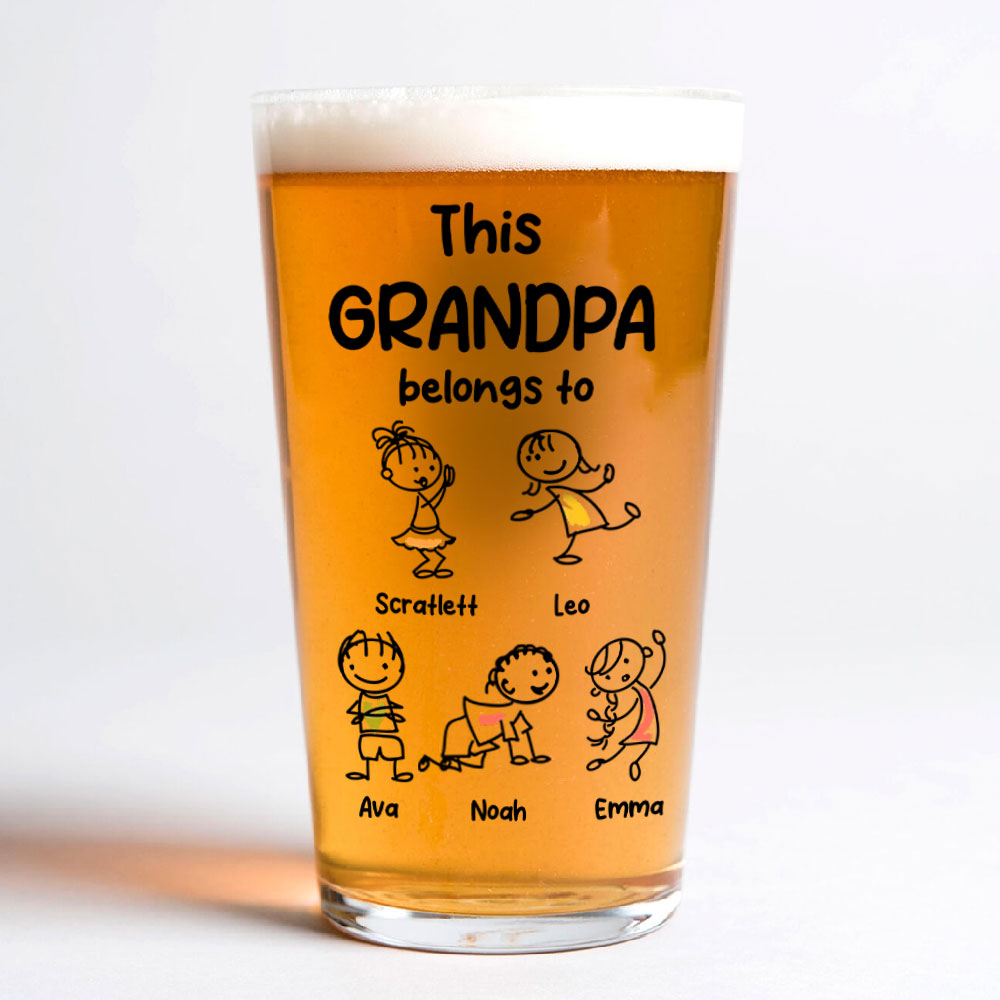 Personalized This Grandpa Belongs To Grandchildren Print Beer Glass HA75 892212