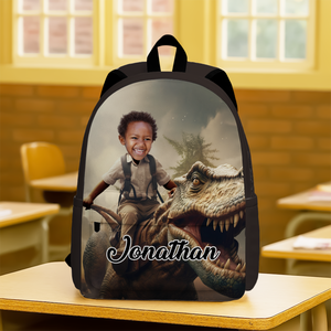 Custom Photo Boy Riding Dinosaur Backpack Back To School Gift For Son Daughter CH07 896466