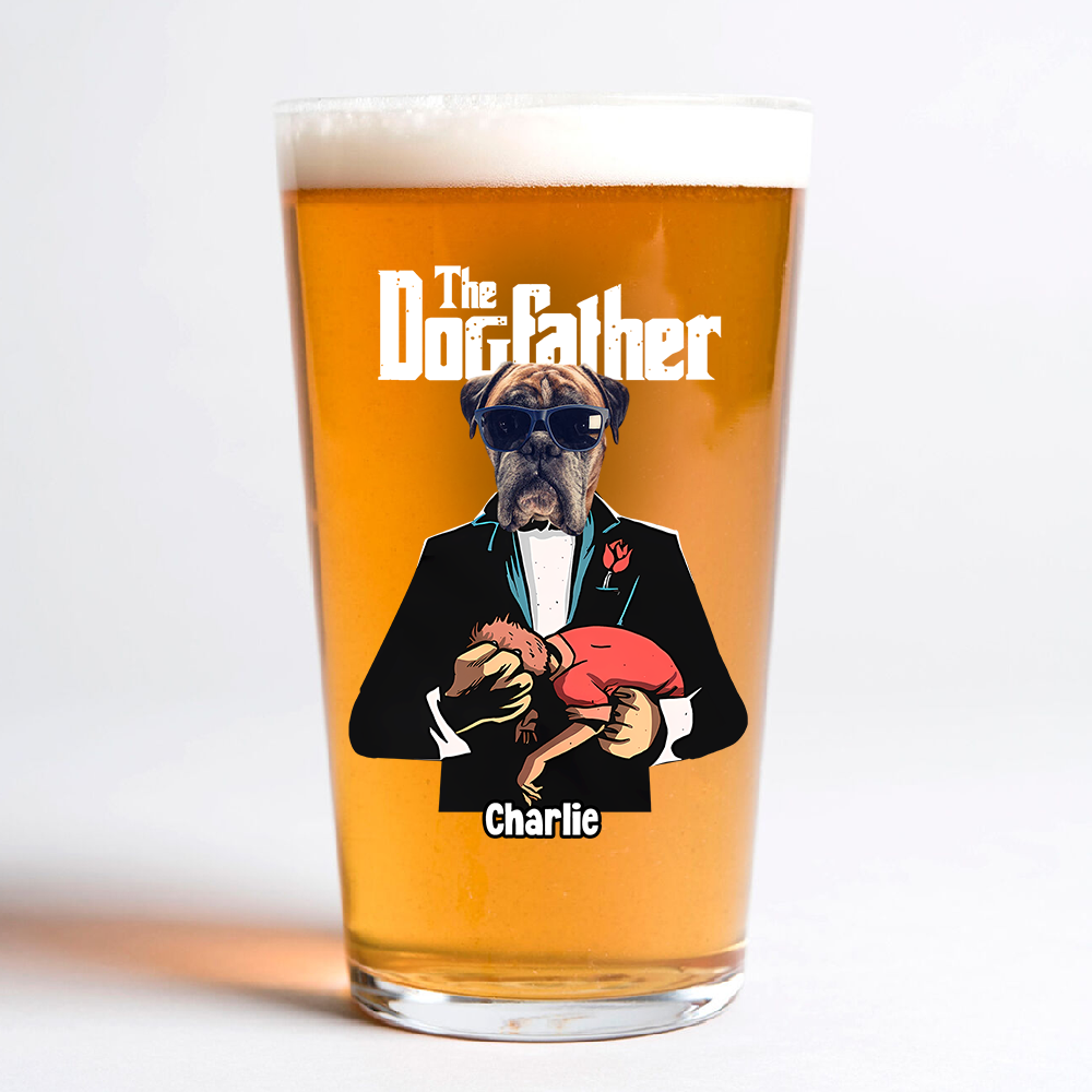 Custom Dog Photo The Dogfather Print Beer Glass Personalized Gift For Dog Dad HO82 893872