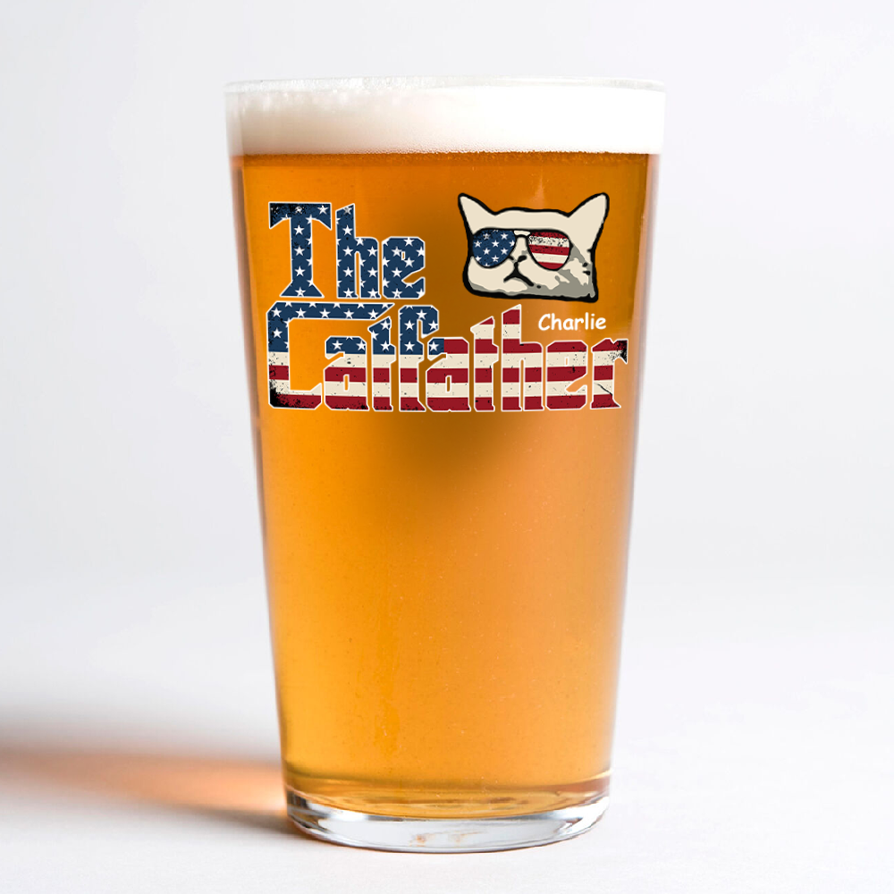 The Catfather US Flag Cat Personalized Print Beer Glass HA75 892414