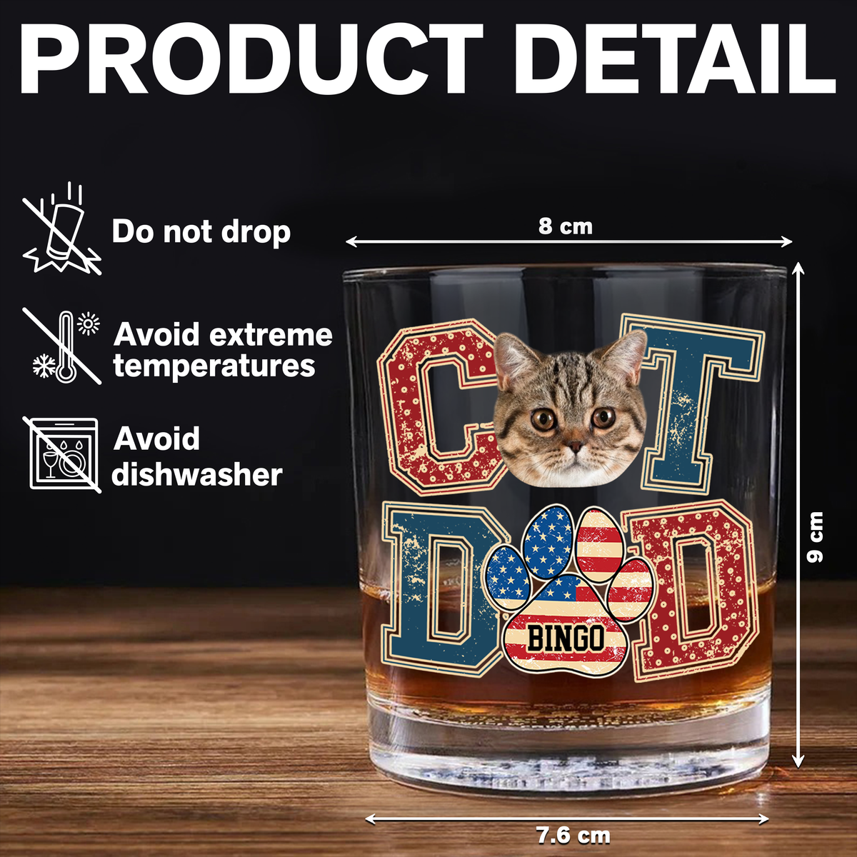 Custom Photo Best Cat Dad Whiskey Glass Gift For Father's Day, Cat Lovers HO82 894038