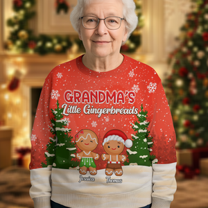 Grandma's Little Gingerbread Personalized Christmas AOP Sweatshirt For Grandma, Mom CH07 896328