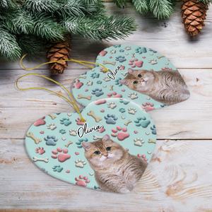 Custom Photo Lovely Dog Cat 3D Effect Heart Shaped Ceramic Ornament HA75 898194