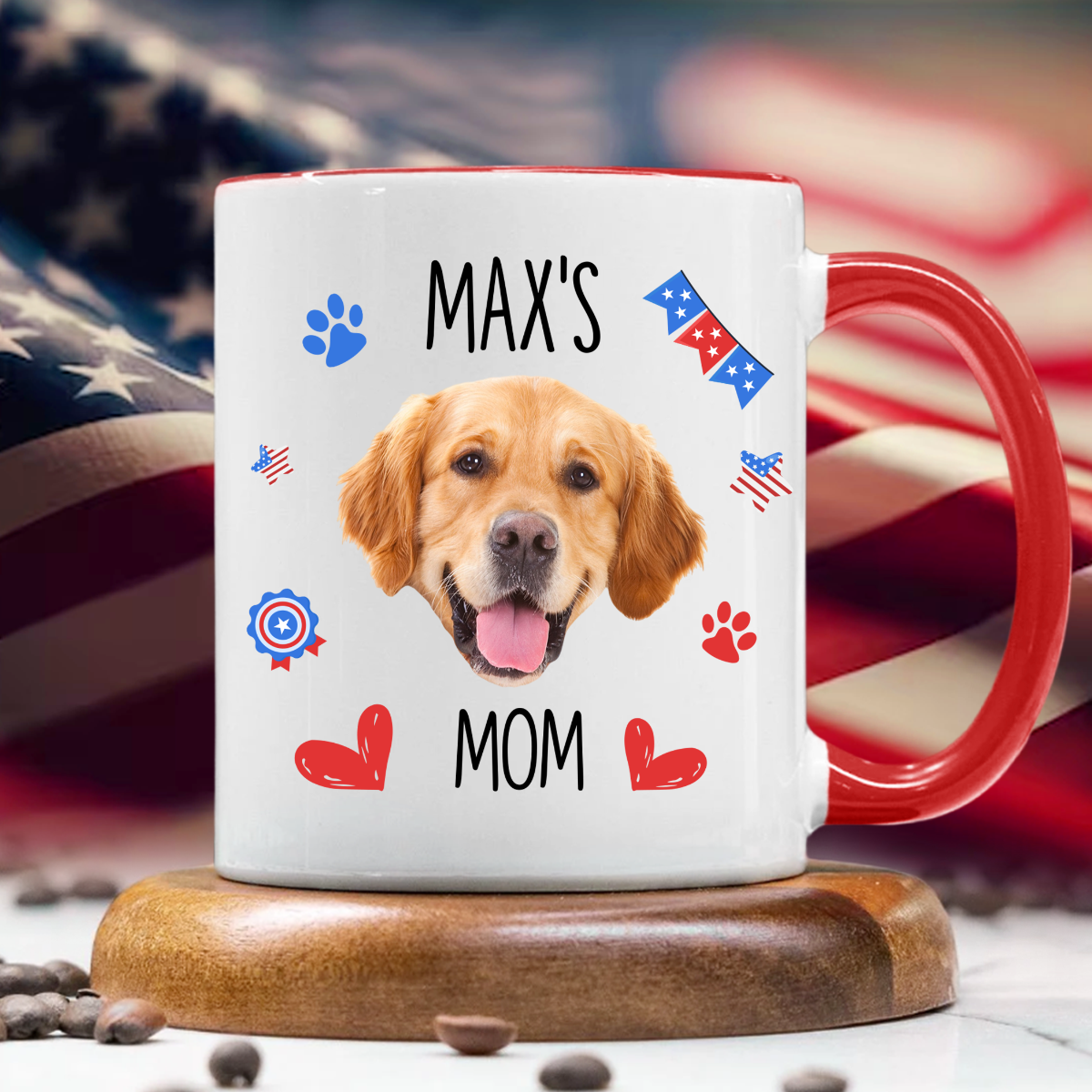 Custom Dog Cat Photo Name Flag American Accent Mug LM32 899127
