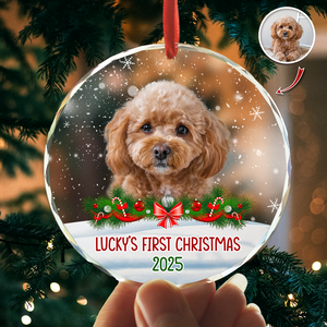 Custom Photo Dog First Christmas Glass Ornament HA75 897258