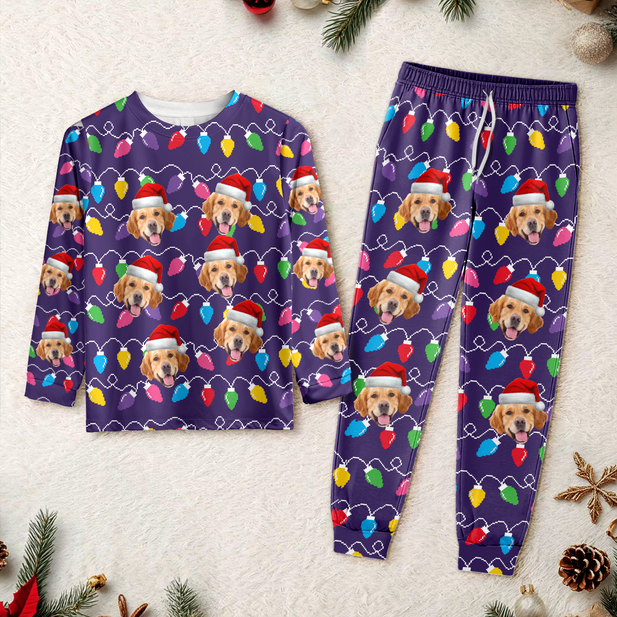 Custom Photo Dog With Colorful Christmas Lights Sleepwear HO82 900028