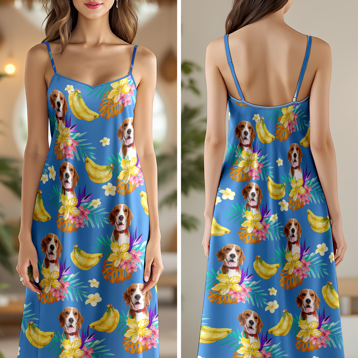Custom Pet Photo Women's V-Neck Cami Maxi Dress CH07 895612