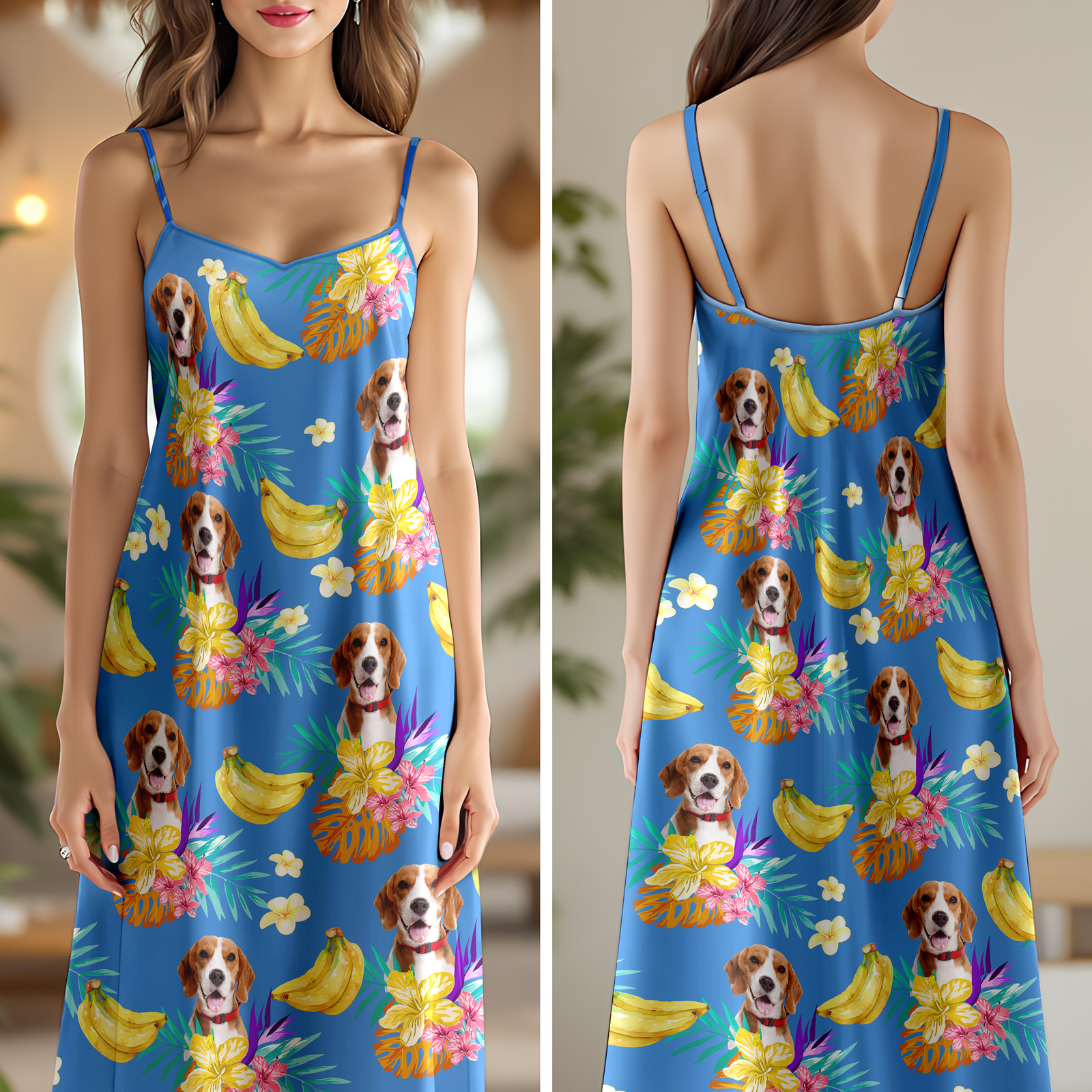 Custom Pet Photo Women's V-Neck Cami Maxi Dress CH07 895612
