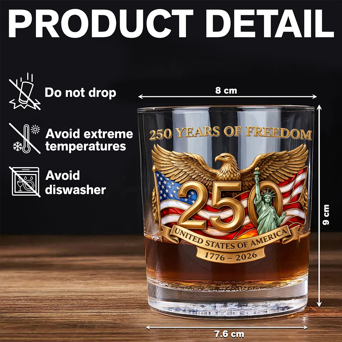 250 Years Of Freedom USA 250th Anniversary 1776-2026 Whiskey Glass CH07 911190