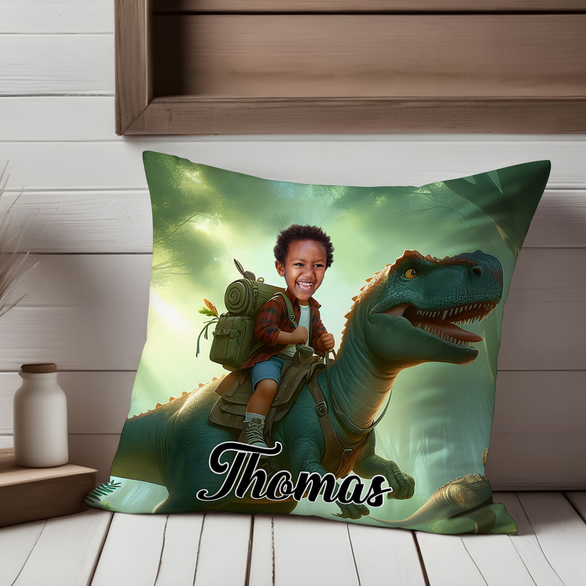Custom Cute Kid Photo Riding Dinosaur Pillow Personalized Gift For Daughter Son CH07 895712