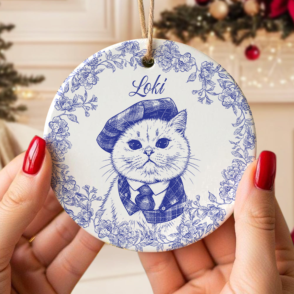 Custom Pet Photo Sketch Line Art Christmas Ceramic Ornament HA75 919124