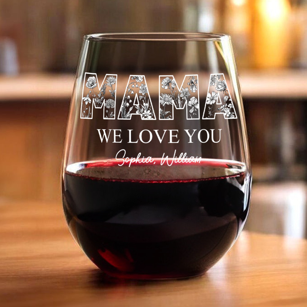 I Love You Mom Personalized MOM Floral Wine Glass Mother's Day Gift CH07 910856