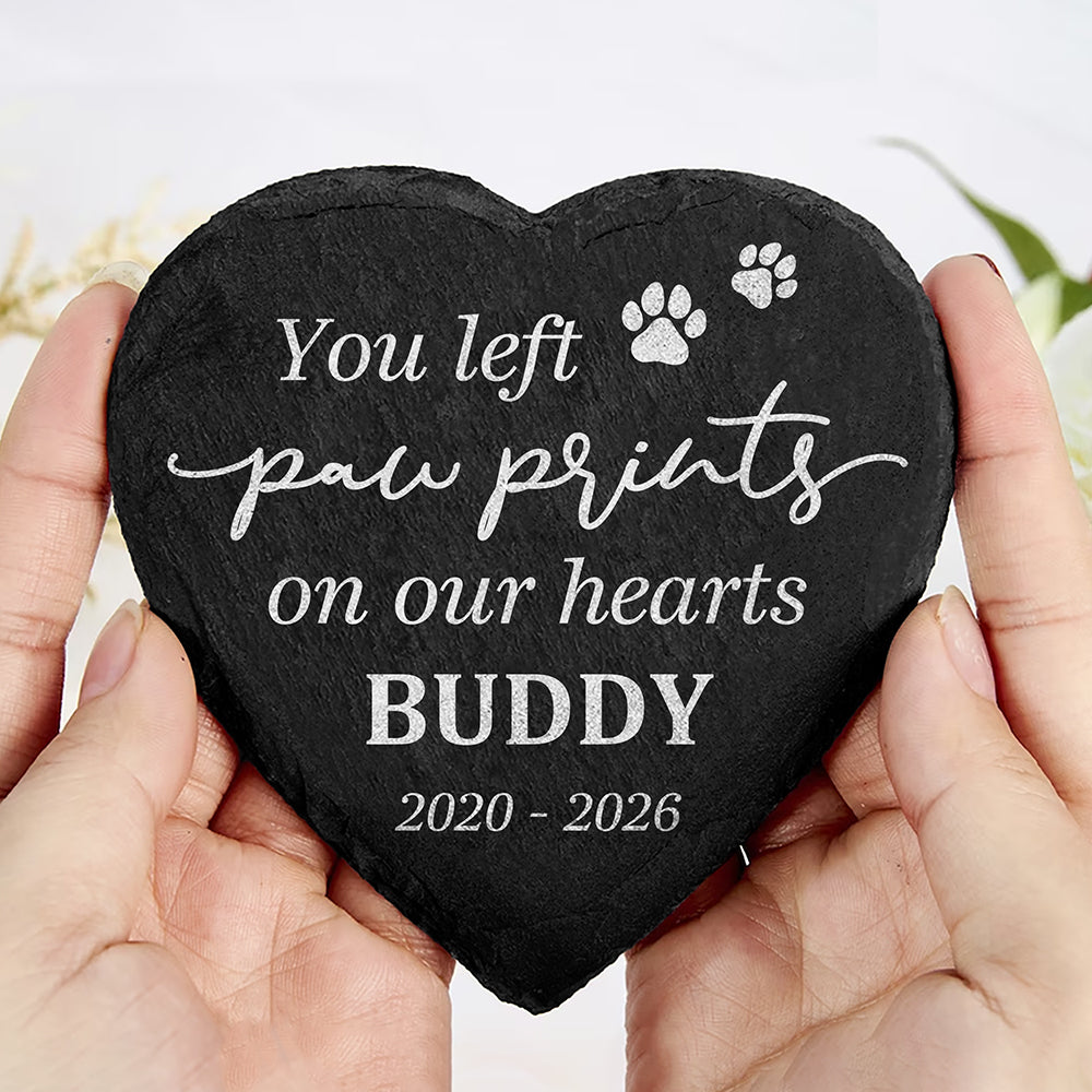 You Left Paw Prints On Our Hearts Personalized Name Memorial Heart Shaped Stone LM32 899237