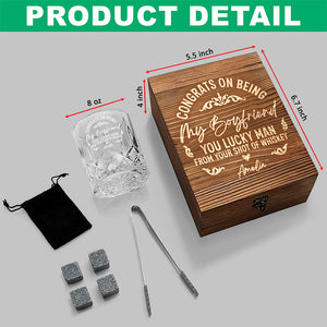 Congrats On Being My Boyfriend Couple Personalized Engraved Whiskey Glass Set with Wooden Box HA75 898034