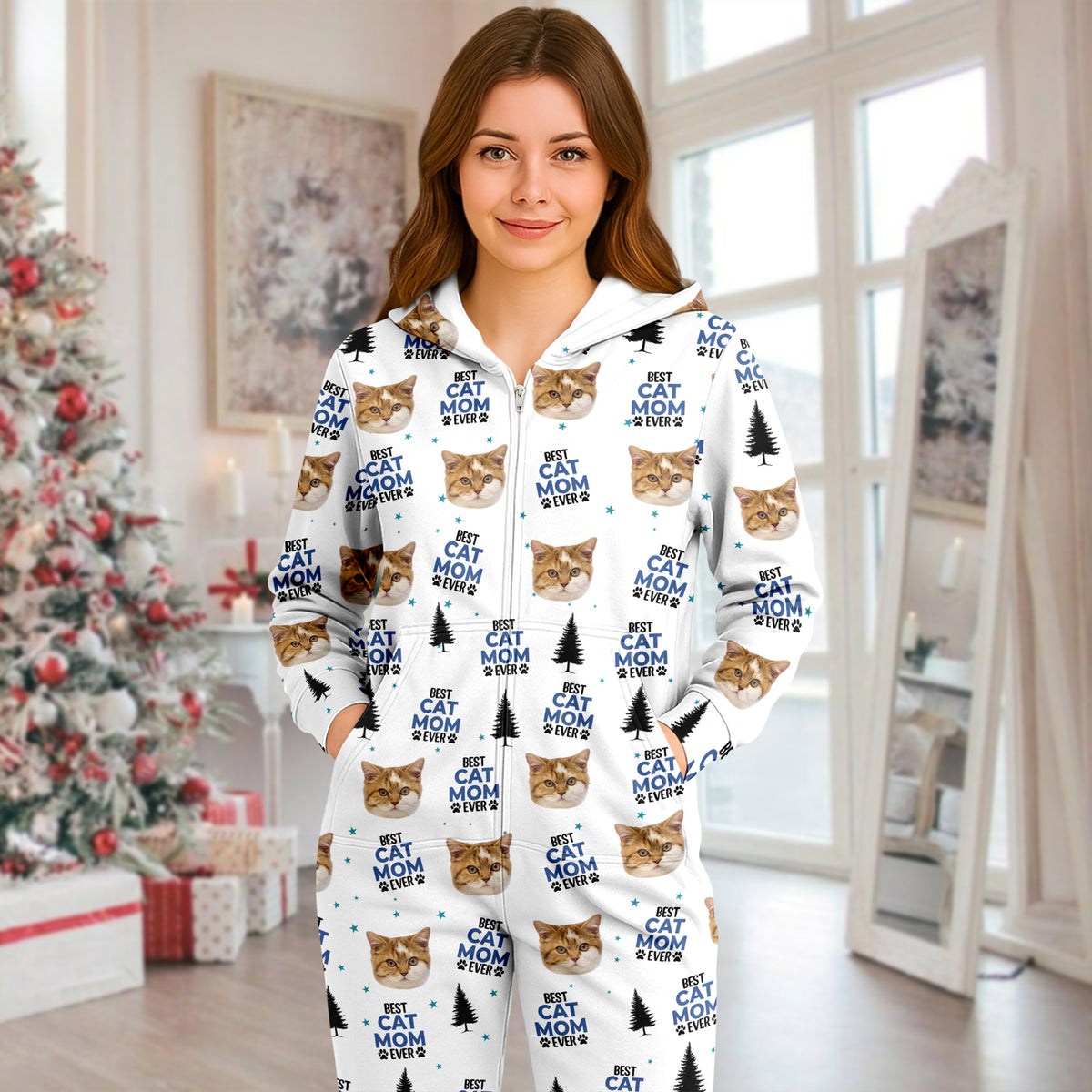 Custom Cat Face Photo Personalized Best Cat Dad Mom Onesie Pajamas CH07 896608