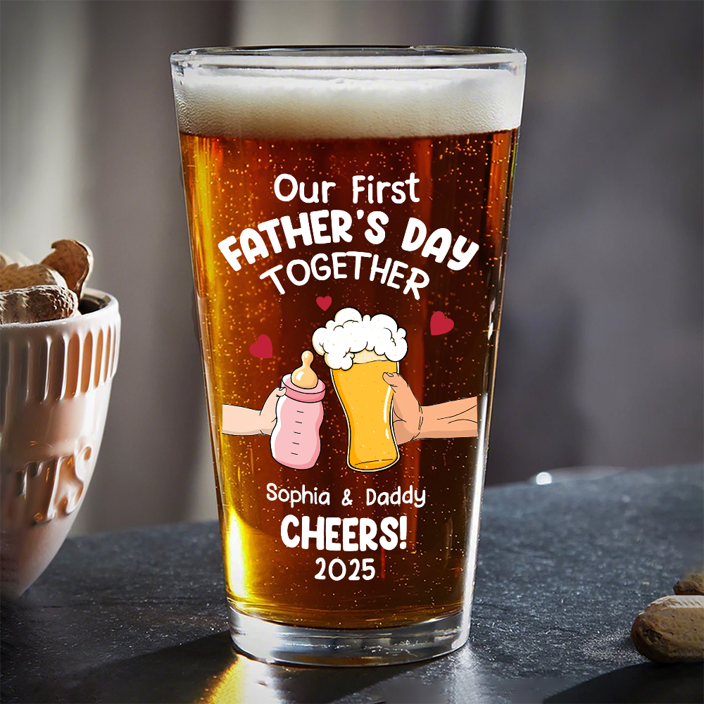 Personalized Funny Our First Fathers Day Beer Glass LM32 893663