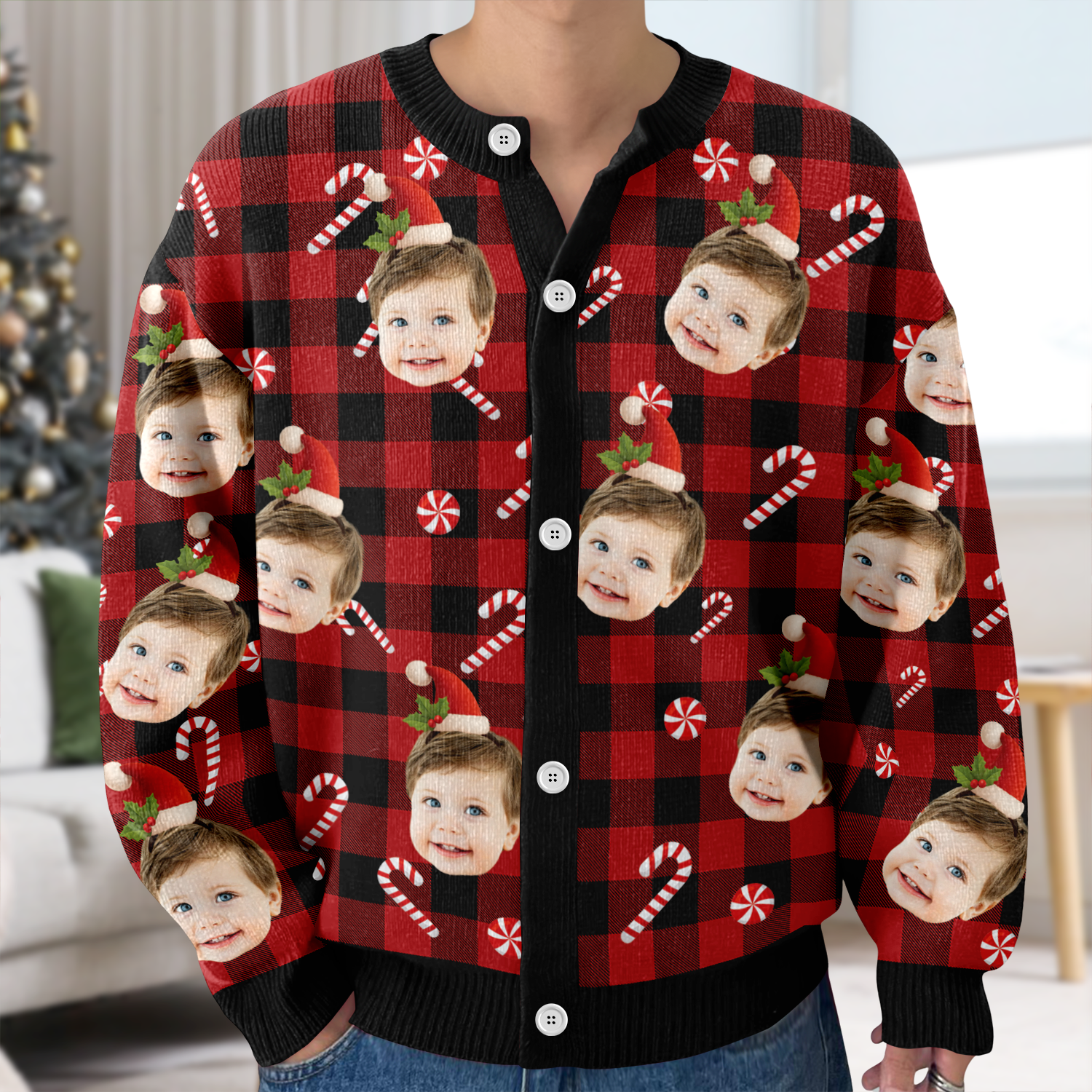 Custom Face Photo Christmas Pattern Cardigan Christmas Gift HO82 900398