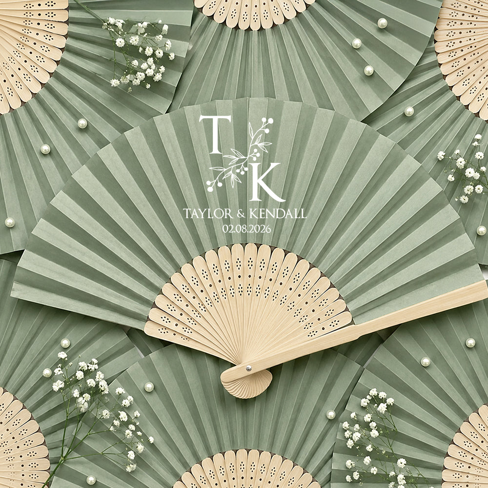 Custom Groom & Bride Name Bamboo Hand Fan Wedding Keepsake Gift CH07 180208