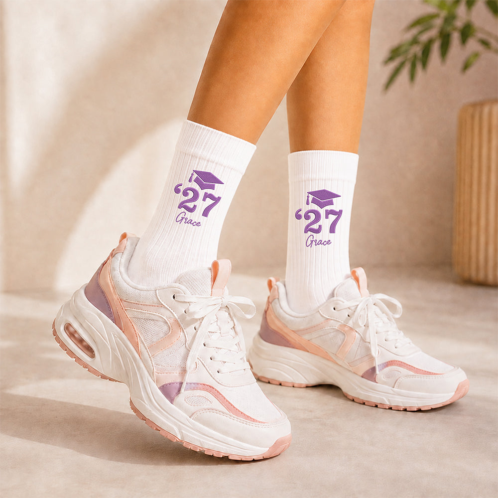Custom Name Graduation Embroidered Socks 2027 - Personalized Senior Gift for Her LM32 669919