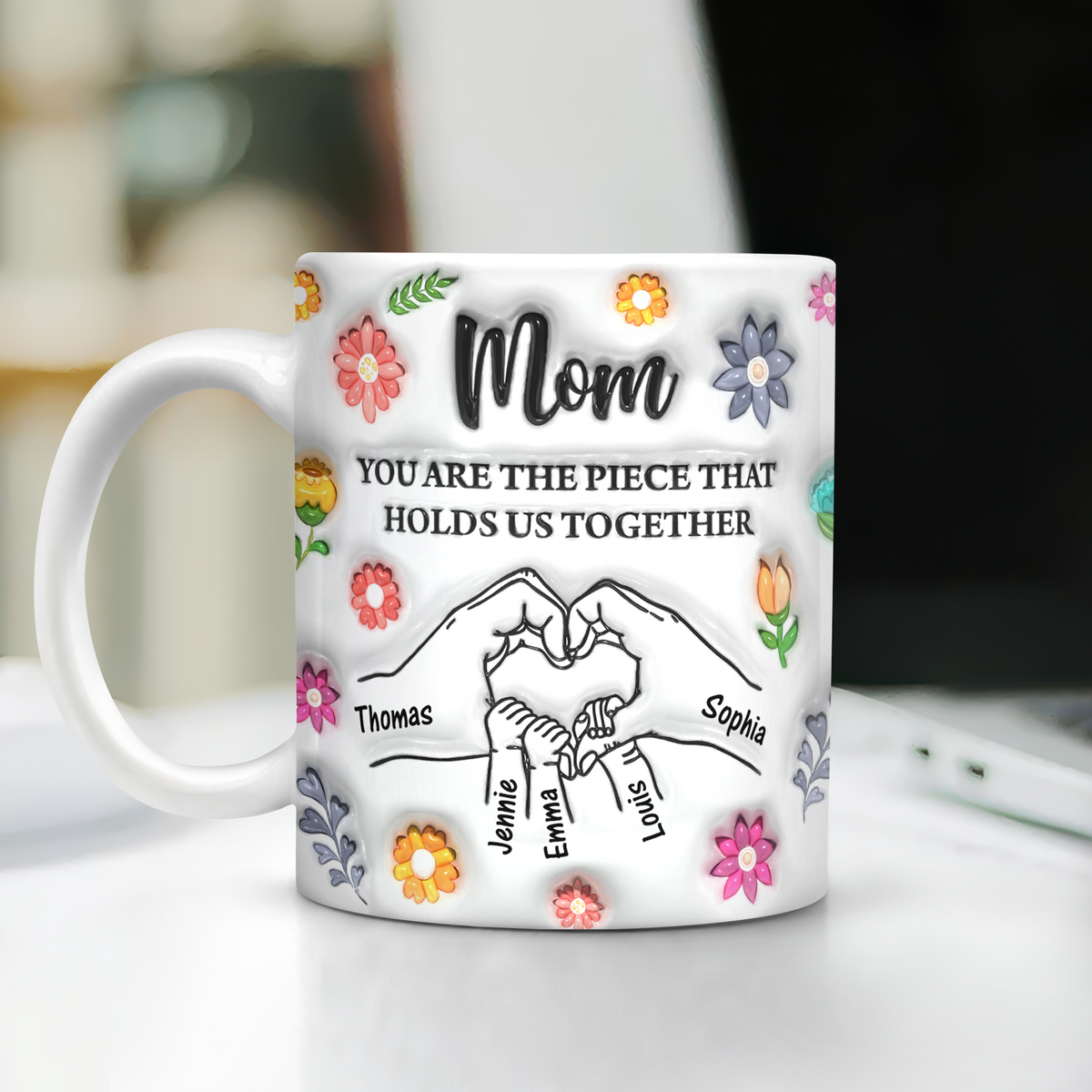 Custom Name Kids Holding Mom‘s Hand Mug 3D Inflated Effect Mug CH07 895588