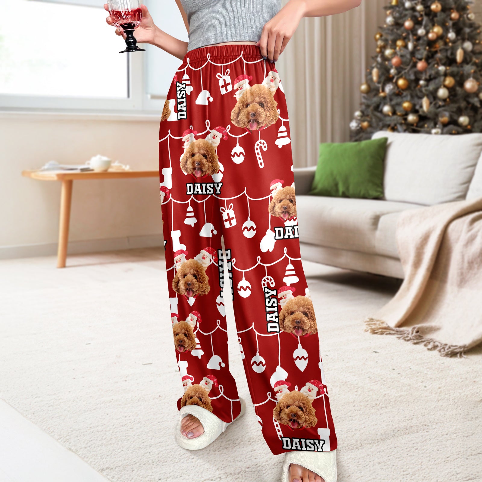 Custom Photo With Christmas Background For Dog Cat Lovers Pajamas T368 889936