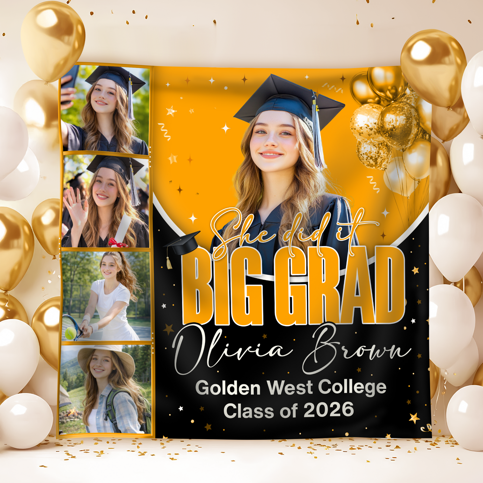 Personalized She Dit It Big Grad Backdrop Graduation Party Decor LM32 899497