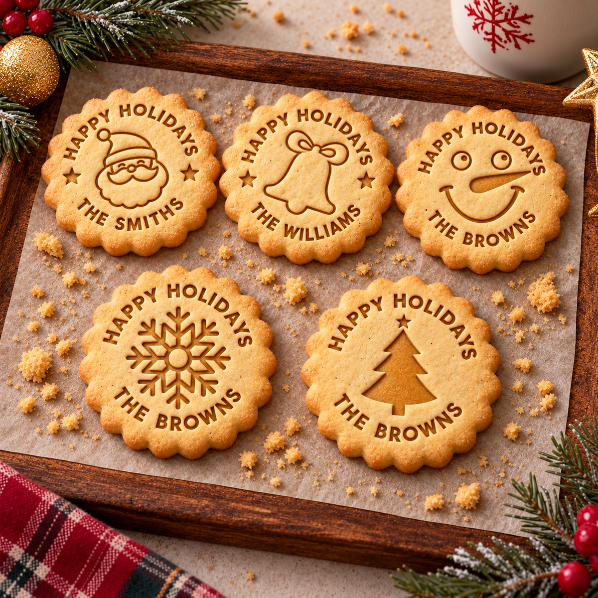 Custom Family Name Happy Holidays Cookie Stamp Christmas Baking Gift TH10 171509