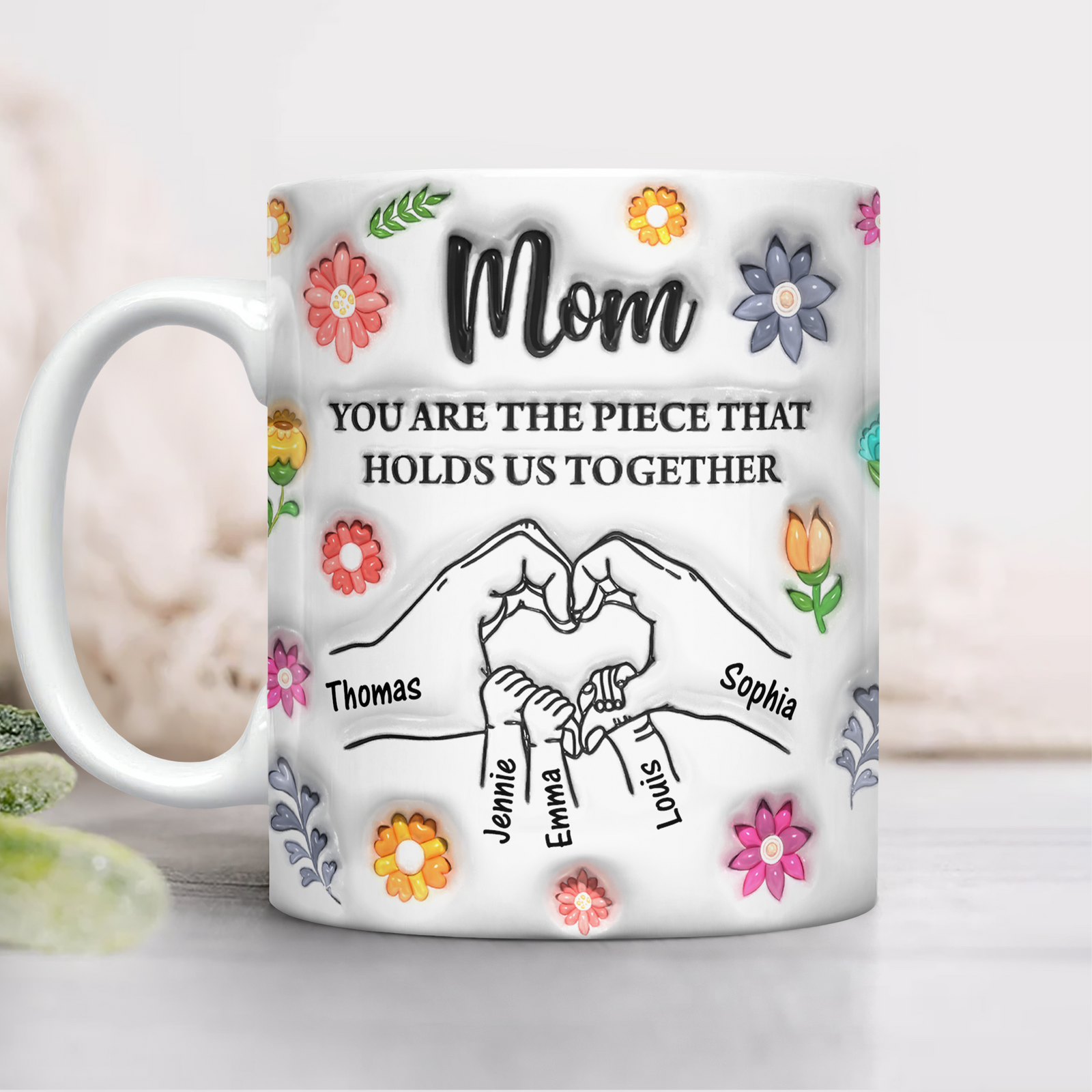 Custom Name Kids Holding Mom‘s Hand Mug 3D Inflated Effect Mug CH07 895588