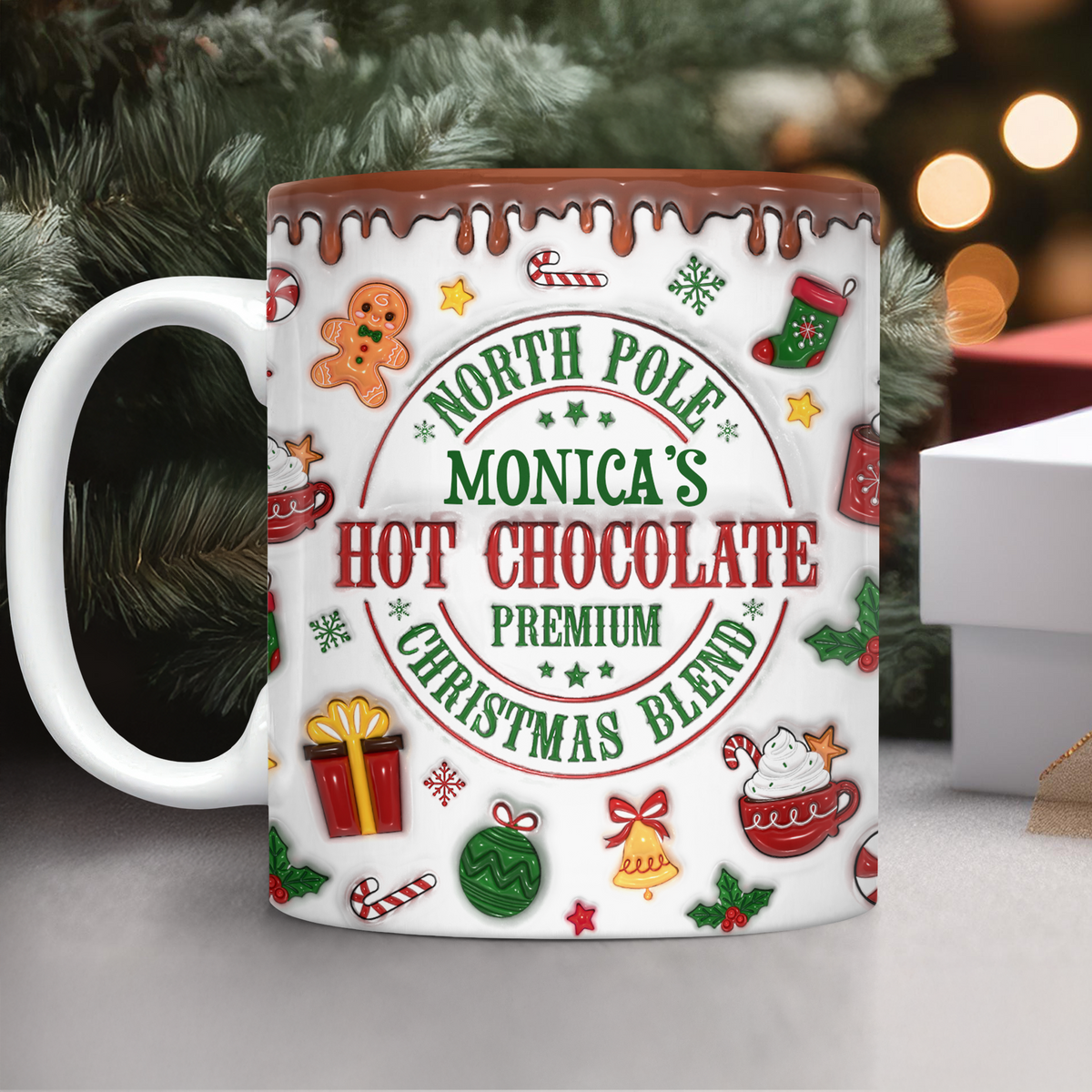 Custom Name North Pole Hot Cocoa - Personalized Ceramic Coffee 3D Inflated Effect Mug CH07 899768
