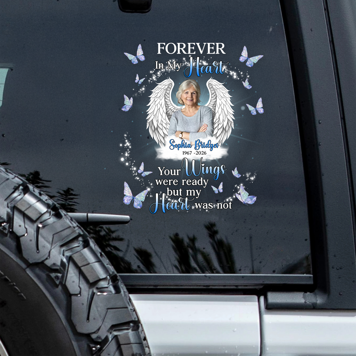 Custom Photo Wings Forever In My Heart Memorial Car Window Decal Sticker HA75 921074