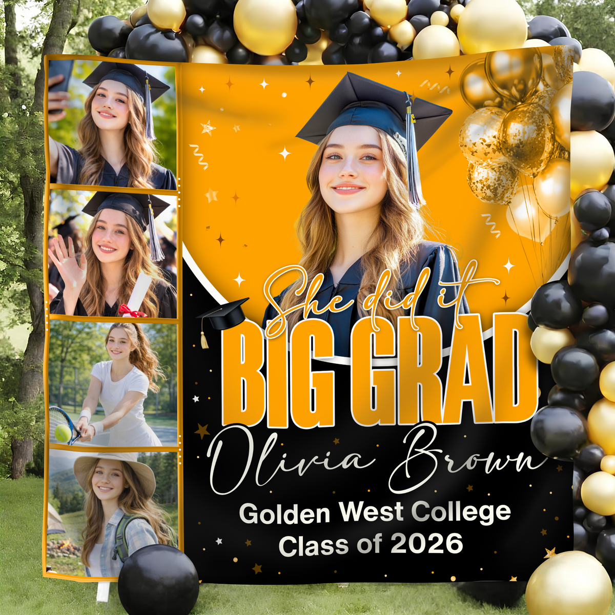 Personalized She Dit It Big Grad Backdrop Graduation Party Decor LM32 899497