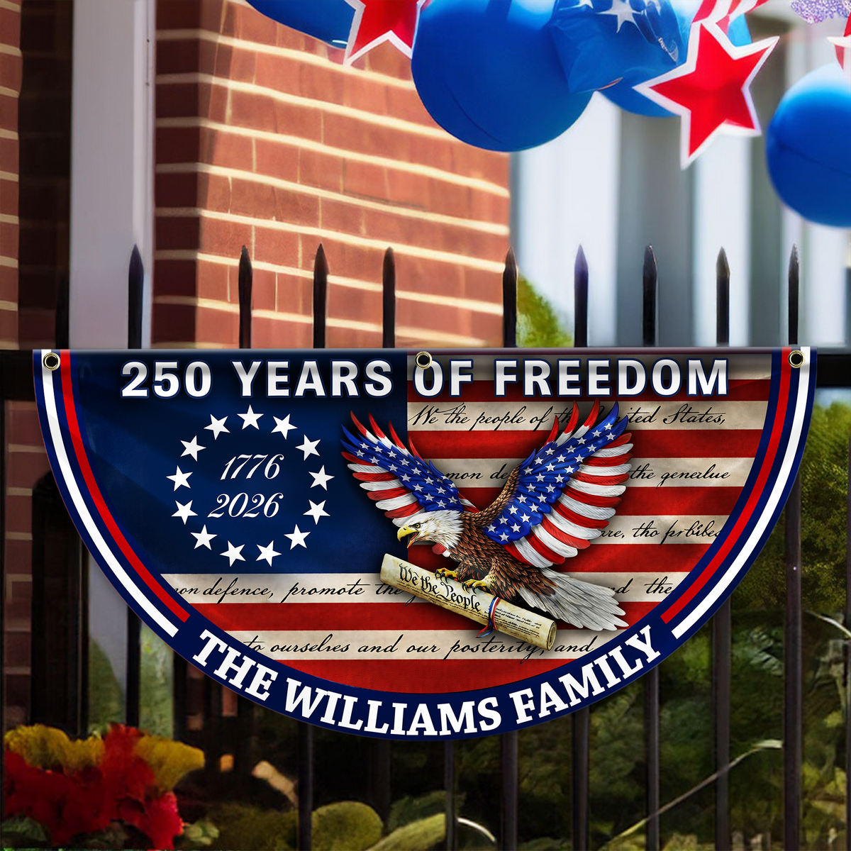 Custom Family Name America 250 Years of Freedom Non-Pleated Fan Flag HO82 901604