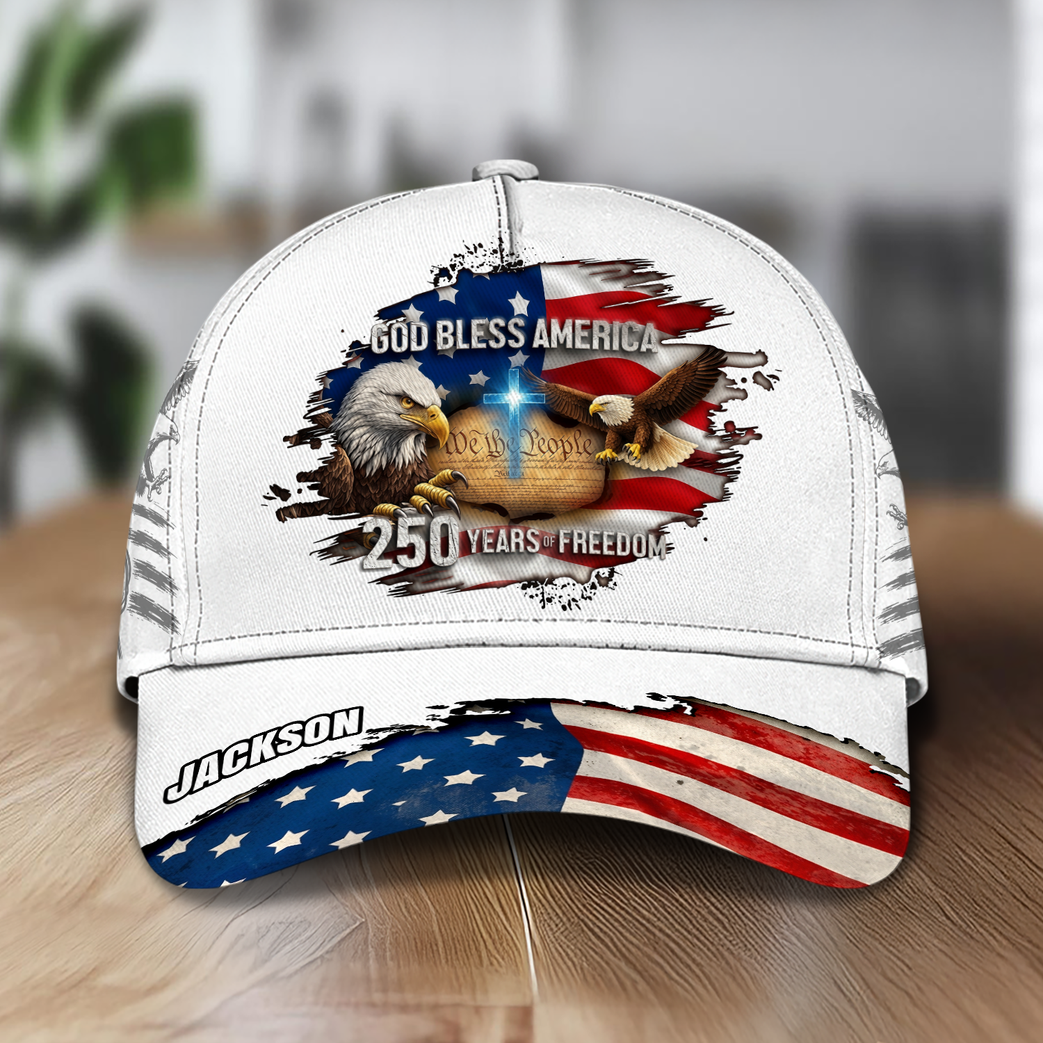 Personalized God Bless America Bald Eagle USA Flag Classic Cap CH07 911248
