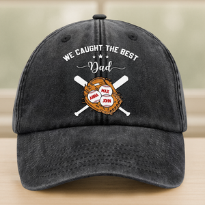 We Caught The Best Dad - Personalized Vintage Washed Denim Baseball Cap HO82 894448