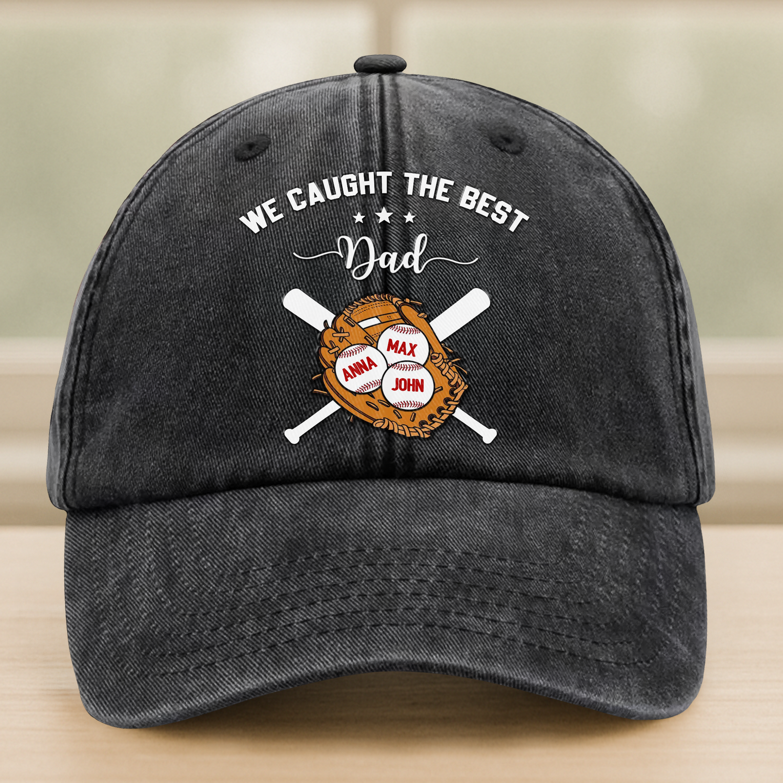 We Caught The Best Dad - Personalized Vintage Washed Denim Baseball Cap HO82 894448