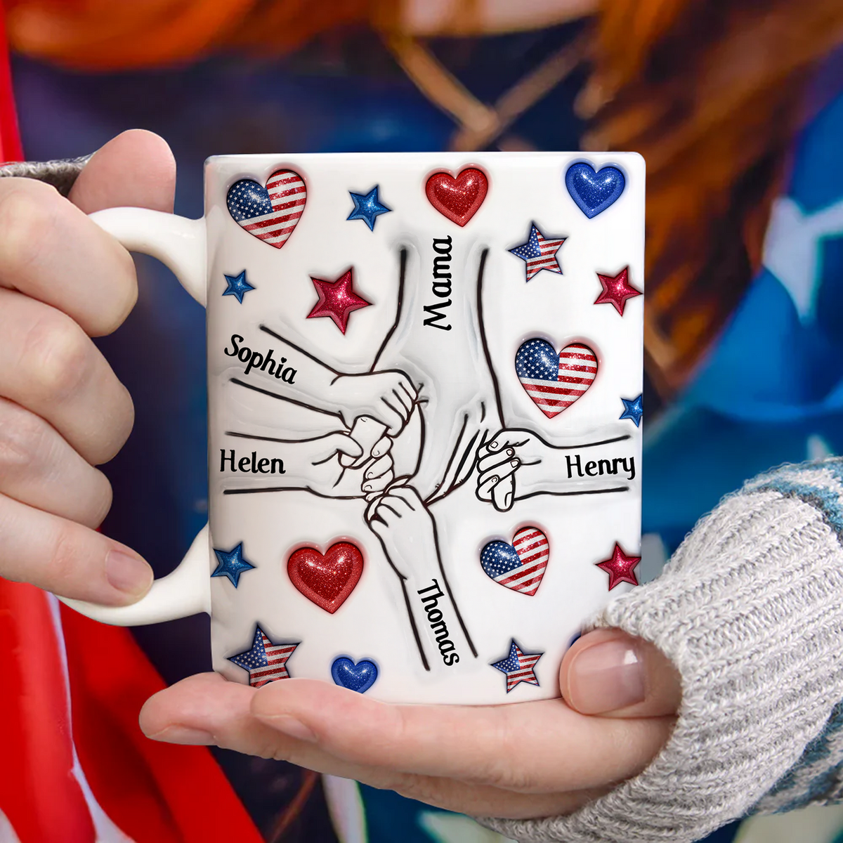 Forever Connected, Hand in Hand - Family Personalized 3D Inflated Effect Printed 3D Mug HA75 920386