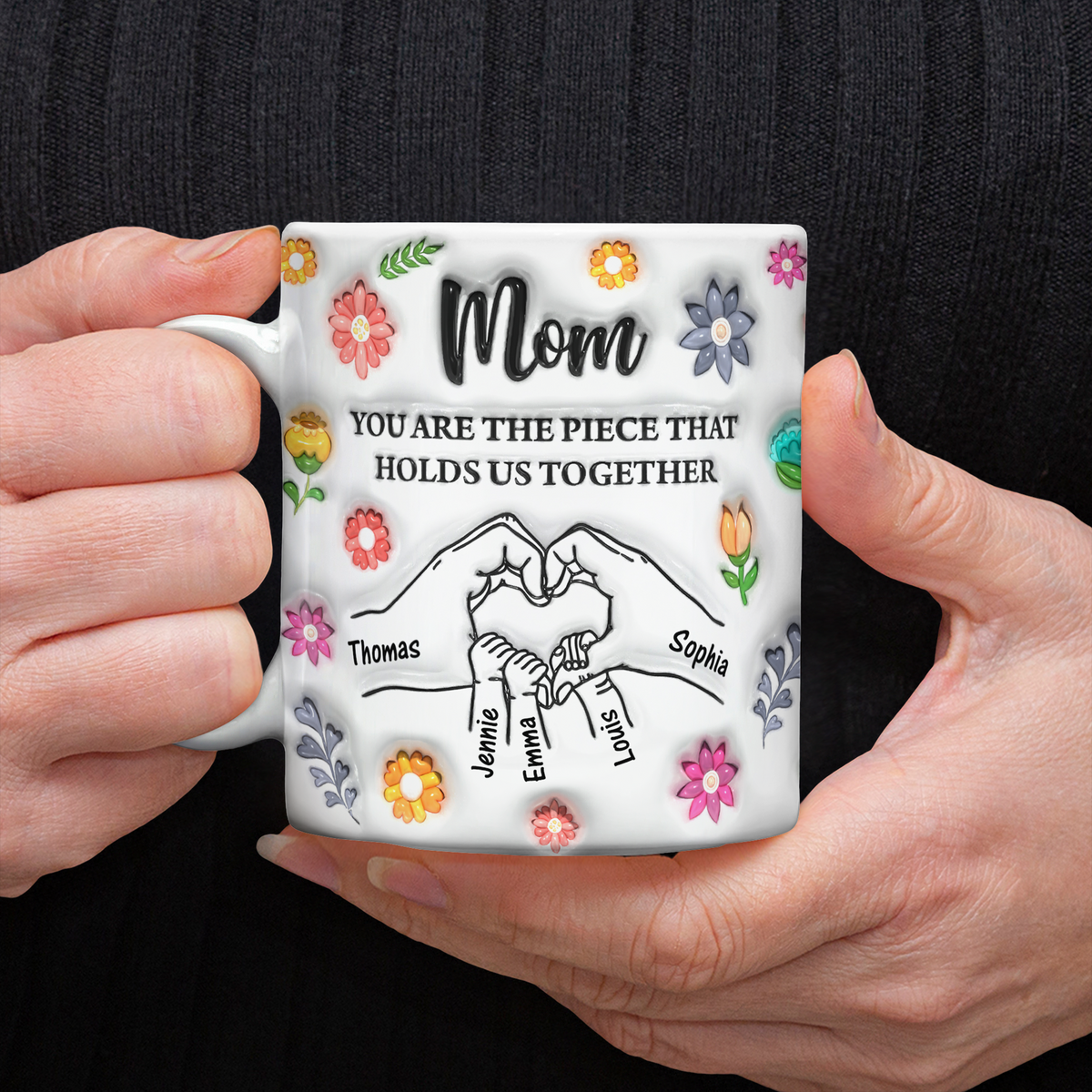 Custom Name Kids Holding Mom‘s Hand Mug 3D Inflated Effect Mug CH07 895588
