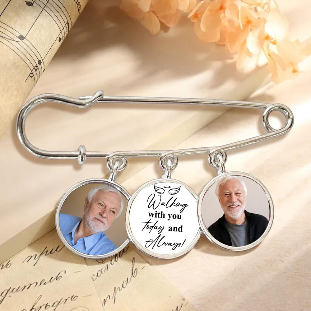 Custom Memorial Photo Walking With You Today & Always Graduation Boutonniere Lapel Pin HA75 921080