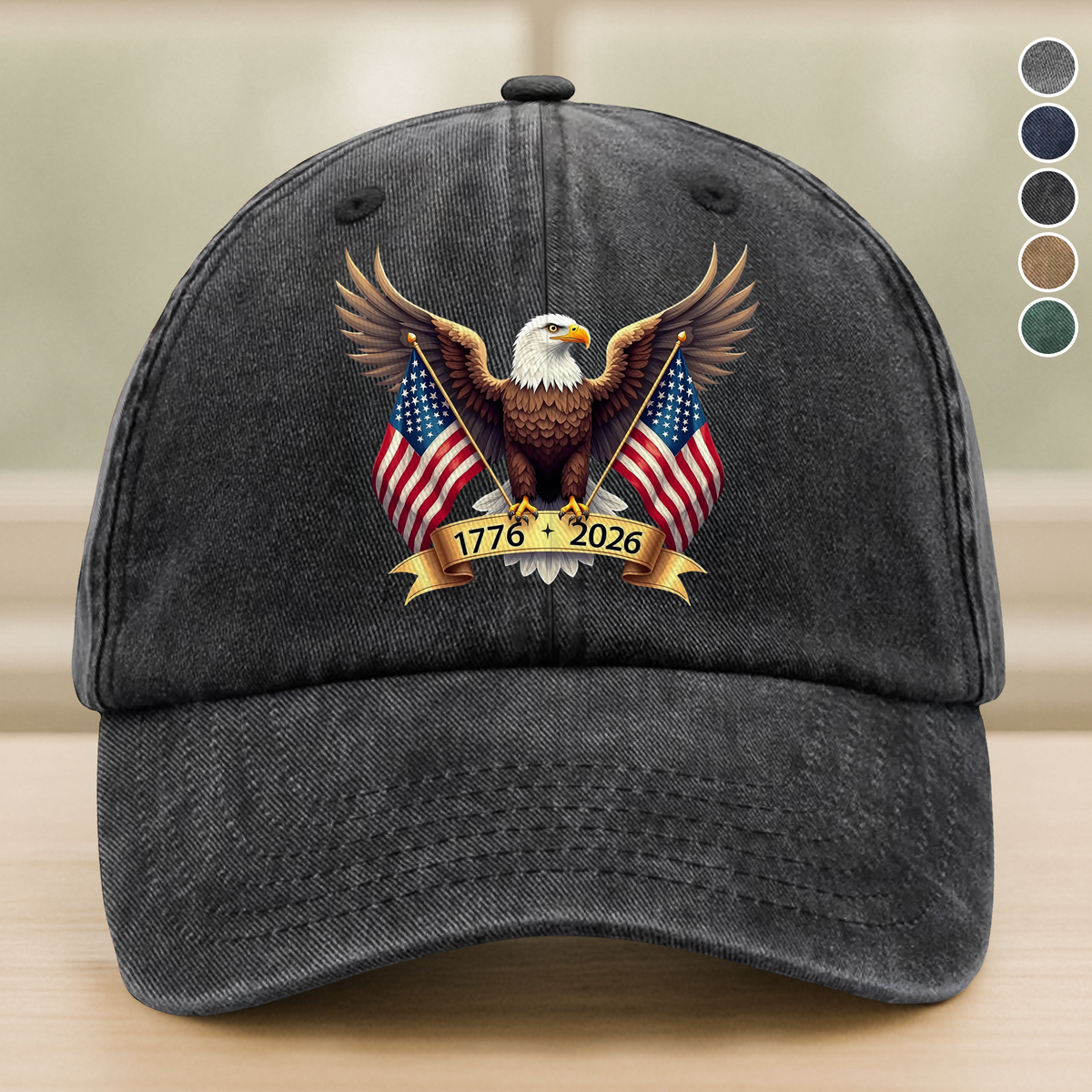 American Eagle and US Flag 250th Birthday USA Washed Denim Baseball Cap HO82 900356
