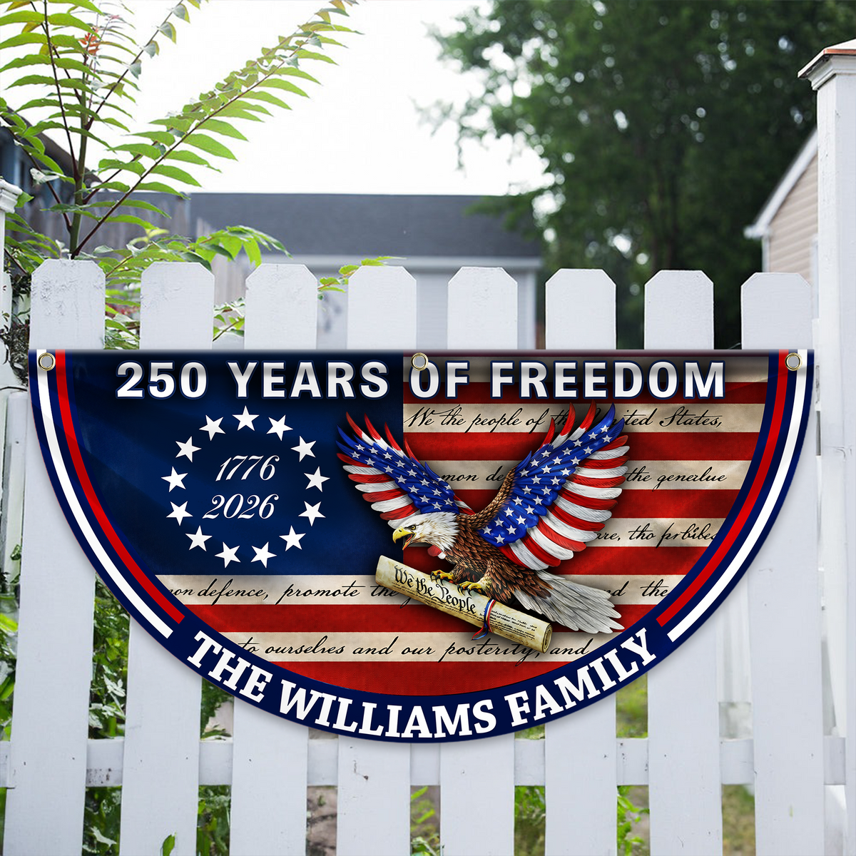 Custom Family Name America 250 Years of Freedom Non-Pleated Fan Flag HO82 901604